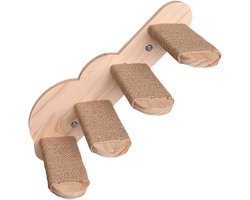 Wandmeubel: Kattenmuur Trap - Klimmeubel Kat - Katten Spelen - Massief Hout Sisal - 45x20x10cm - Natuurlijk Hout