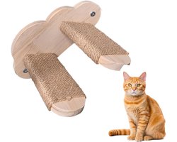 Wandmeubel: Kattenmuurstapjes - Kattenplankjes - Klimavonturen Binnen - Massief Hout - 24x20x10cm - Natuurlijk Hout