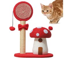 Krabpaal: Kattenpaal Krabpaal - Paddenstoel Klimhuis - Spelen en Krabben - Splintervrij Ontwerp - 37.5 x 28.5 x 54 cm - Rood