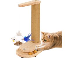 Kattenpaal - Krabpaal Speeltoren - Krabben Spelen - Met Balbanen - 31x18x13 cm - Houtkleurig