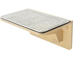 Wandmeubel: Kattenplank Hout - Wandmeubel Kat - Uitzicht Genieten - Met Krabfunctie - 40 x 26 x 18 cm - Houtkleur
