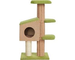 Kattentoren 110 cm voor binnenkatten - gewatteerde baars - krabpaal kattengrot - lentegroen en licht aardebruin