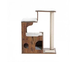 Kattentoren Kattenklimrek 66 x 40 x 86 cm bruin+wit met 3 kattenhuisjes, kattenholen, sisal krabpaal en wasbare comfortabele kussens, stevig frame, vintage landelijke stijl, geschikt voor huisdieren om te spelen