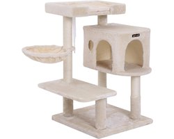 Kattentoren met krabpalen, grote baars, grot, draaibare mand, afneembaar en wasbaar kussen - Beige PCT42M