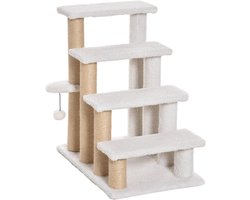 Kattentrap – Kattenladder – Huisdierentrap – Huisdierladder – Krabpaal – Pluche Bekleding – Compact 60x40x64 cm – Geschikt Voor Katten Tot 5 Kg