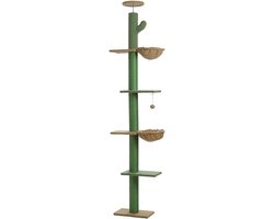 Kattenu CactusTower Deluxe - Hoge Krabpaal plafond - Verstelbaar van 229 - 275 cm - Groen - Plafond krabpaal voor katten