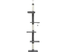 Krabton: Kattenu CactusTower - Hoge Krabpaal Plafond - Verstelbaar van 229 - 275 cm - Grijs - Plafond Krabpaal Voor Katten