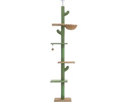 Kattenu CactusTower - Hoge Krabpaal plafond - Verstelbaar van 229 - 275 cm - Groen - Plafond krabpaal voor katten