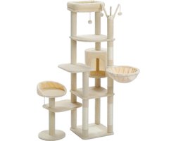 Kattenu CatLife - Hoge krabpaal voor katten - Beige krabpaal kat - Kattenboom met katten klimmuur - 150 cm hoog