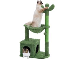 Kattenu CrazyCactus - Kleine Krabpaal Voor Katten - 102 cm hoog - Groen - Met Katten Hangmat en Kattenhuisje