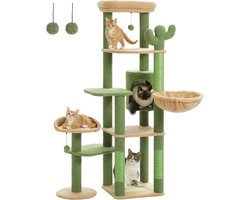 Kattenu CrazyCactus - Krabpaal Voor Katten - Krabpaal Cactus - 150 cm hoog - Groen - Kattenboom met katten klimmuur