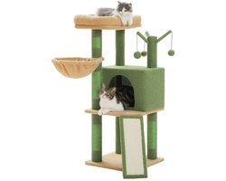 Kattenu CrazyCats - Krabpaal Voor Katten - Krabpaal Cactus - 105 cm hoog - Groen - Unieke krabpaal - Met kattenhuis