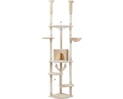 Kattenu DualTower - Hoge Plafond Krabpaal Voor Katten - Verstelbaar van 236-258 cm - Beige - Krabpaal tot plafond