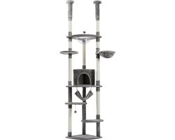 Kattenu DualTower - Hoge Plafond Krabpaal Voor Katten - Verstelbaar van 236-258 cm - Grijs - Krabpaal tot plafond