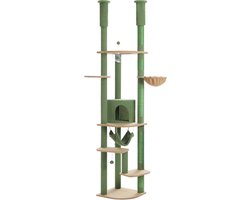 Kattenu DualTower - Hoge Plafond Krabpaal Voor Katten - Verstelbaar van 236-258 cm - Groen - Krabpaal tot plafond