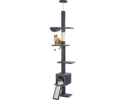 Kattenu FlowerTower - Hoge Plafond Krabpaal - Verstelbaar van 210-274 cm - Donkergrijs - Inclusief Hangmat en Kattenhuis