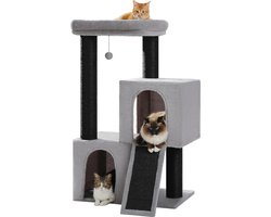 Kattenu Grote krabpaal L - 114 cm hoog - Zwart/Grijs - Gemaakt in Polen - 11 cm dikke stammen - Volledig bedekt met sisal - Geschikt voor grote katten