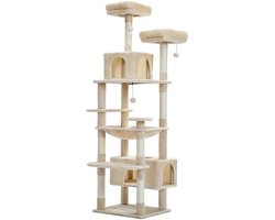 Kattenu Grote krabpaal voor katten - 184 cm hoog - Beige - Kattenboom met katten klimmuur - Hoge krabpaal