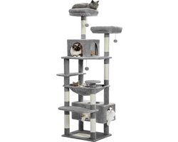 Kattenu Grote Krabpaal voor katten - 184 cm - Krabpaal voor grote katten - Sisal Bedekte Krabpaal Grijs - Kattenhuisje
