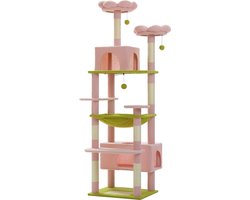 Kattenu MeowMansion - Grote Krabpaal Voor Grote Katten - Grote Krabpaal XXL katten - Roze/groen - 184 cm hoog