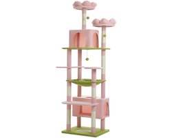 Kattenu MeowMansion XL - Grote Krabpaal Voor Grote Katten - Grote Krabpaal XXL katten - Roze/groen - 205 cm hoog