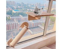 Wandmeubel: Kattenwandmeubel - Klimrek - Ruimtebesparing - Zuignap bevestiging - 40 x 30 x 12 cm - Houtkleur