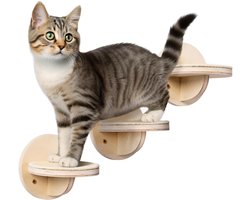 Katzentrap voor Wand - Met Sisal-Matten - 3 ronde Wandelementen voor Activiteit en Kletterinstinct