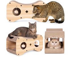 Krabplank: Kenz® - Krabkarton voor Katten - Sofa - 58 x 26 x 30 cm - Katten Krabmeubel met Hangende Speeltjes - Stevig MDF en Golfkarton - Stimuleert Krabben en Spelen - Katten Krabpaal