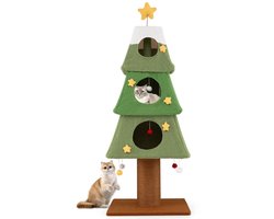 Kerstboomvormige Krabpaal met Kattenhuis Voor Binnen Voorzien Van Twee Kattenbedden En Drie Niveaus Met Platforms