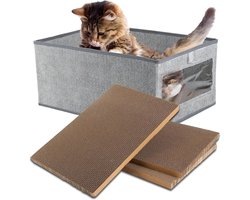 Kichwit Krabpads voor katten, 3 stuks kattenkrabber karton met een doos, omkeerbare krabplank voor katten (groot)