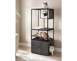 Kifarah Krabpaal - 3 in 1 - Kattenbak - Klimboom - Voor Katten- Krabplank - Dierenhuis - 61 x 50 x 146 cm - Zwart - Krabton