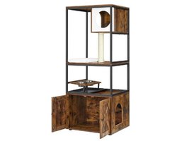 KIFARAH Krabpaal 3 in 1 - Krabpaal voor katten - Kattenbak - Klimboom - Dierenhuis - Hout - Hoogte 146 cm - Krabton - Meubel -