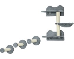 Killogood Klimtrap-/klimwandset voor katten, 4-delig, met krabpaal en hangmat, grijs-crèmewit, 40 x 28 x 73 cm