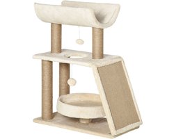 Killogood Krabpaal voor katten met U-vormig slaapnest, ligvlak en mat, gemaakt van spaanplaat, pluche en sisal, 60 x 30 x 76 cm, lichtbruin