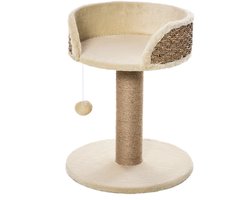 Killogood Krabpaal voor volwassen katten en kittens, zitplek met ligbed, palen bekleed met jute en hangende speelbal, 40 x 40 x 49 cm, beige
