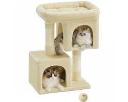 Krabpaal: Klarven® Krabpaal Beige - Krabpaal voor Katten - Krabpaal voor Grote Katten - Krabpaal Kat - Cat Tree - Sisalstammen, Groot Platform en 2 Grotten - Geschikt tot 5 kg
