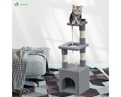 Klein Kattenboom met Platform en Grot - Stabiele Krabpaal voor Katten - Hoogte 88 cm Grijs