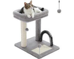 Kleine 51 cm krabpaal met sisal krabpad en speelbal - pluche hol voor kittens in grijs