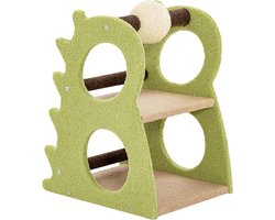 Kleine kattenboom in dinosaurusstijl – 58 cm | 2 platforms, draaibare sisalbal & zachte teddyplus