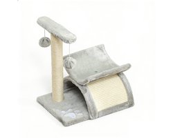 Kleine krabpaal kattenboom multifunctioneel katten speel- en rustmeubel 40x30x43 cm grijs, met krabpaal en speelballen, stevig houten frame, comfortabele zachte pluche bovenkant, voor binnenkatten