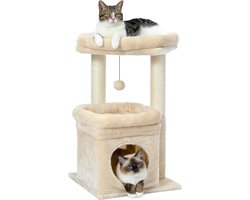 Kleine krabpaal kattentoren met meerdere niveaus, sisal bedekte krabpaal, gezellig kattenhuis en grote kattenzitplaats
