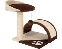 Kleine krabpaal met pluche bal & krabboog 43 cm hoog - Comfortabele ligplek voor kleine & grote katten - Bruin/beige
