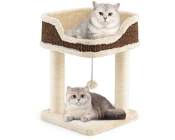 Kleine Krabpaal met Pluche Zitplaats & Bal & Sisal Krabpalen Kattenboom Kattenkrabpaal Beige