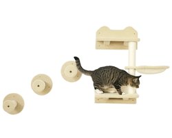 Klimstappen - Klimwand - Katzentrap - 4-delig Set - Met Krabpaal, Hangmat - Beige/Crème Wit - 40 x 28 x 73 cm