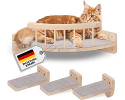 Klimwand kattenset met kattenplanken en bekleding van vilt van hout - wandpark om te klimmen - 3 kattentreden en kattenligstoel