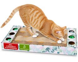 kogu ® kattenkrabplank met 4 ballen en kattenkruid inbegrepen, ergonomisch gevormd met een rand voor schoon spelen en krabben van katten ter bescherming van het huis, ideale afmetingen 45x25x5cm