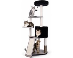 Krabpaal: KOMFOTTEU 155 cm kattenkrabpaal met kattenhol en 3 platformen - grote kattenboom met krabzuilen, krabplank & speelbal
