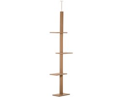 Krabboom 43x27x228-260 cm Bruin Spaanplaat Krabpaal Krabplatform Verstelbaar Hoogteontwerp Met Actief Platform en Krabgebied Geschikt voor Katten tot 4 kg