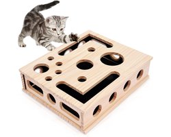 Krabbox Katten - Verrijking Speelgoed - Krabben Klauwen - Dubbele Functie - 30 x 25 x 8 cm - Natuurlijk Hout