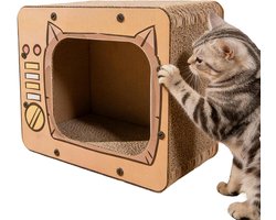 Krabhuis Kat - Krabmeubel Karton - Meubelbescherming Spel - Uniek TV Design - 42 x 32 x 11 cm - Oranje